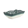 Yesil Ve Beyaz Boyali Wavy Edge Snack Dish, 13.5cm